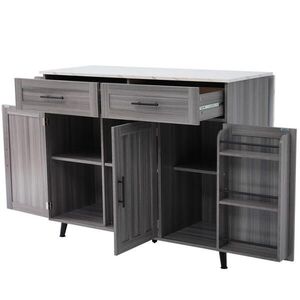 OKWISH KUCHYNSKÝ vozík 129/71/91, 5 cm sivá a biela z MDF s výsuvnou doskou, zásuvkami, policami a kolieskami vyobraziť