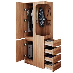 OKWISH ŠATNÍK 70/40/170 cm biely v dekore prírodného dreva z borovice, preglejky a MDF so zásuvkami a otvorenou časťou vyobraziť