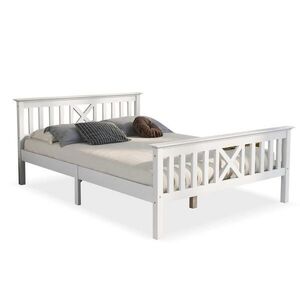 OKWISH POSTEĽ 140/200 cm biela s X čelom a roštom z masívneho dreva vyobraziť