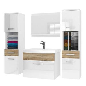 B BELINI GROUP BELINI Kúpeľňová súprava PRI PM6 120 cm, biela/dub Sonoma vysoký lesk – umývadlová skrinka so zrkadlom vyobraziť