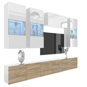 B BELINI GROUP NÁSTENNÁ skrinka do obývačky Milano 5, biela/dub sonoma, 300 cm, bez úchytiek vyobraziť