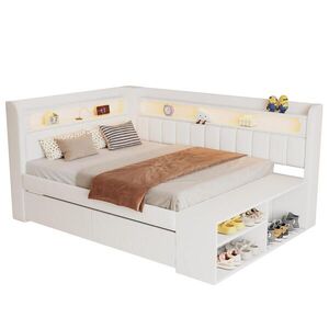 OKWISH ČALÚNENÁ posteľ 90/200 cm biela s LED osvetlením USB portom a botníkom z MDF vyobraziť
