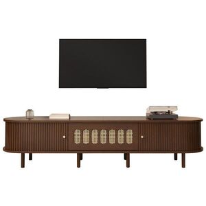 OKWISH TV skrinka 180/40/40 cm tmavý orech z MDF s ratanovým vzhľadom a roletovými dvierkami vyobraziť