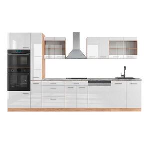 Vicco KUCHYNSKÝ KÚT R-Line Biely vysoký lesk/dub Goldkraft 350 cm s vysokou skriňou, AP mramor vyobraziť