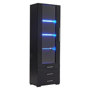 STILVORA VITRÍNA čierna stojaca s LED osvetlením a 3 zásuvkami, Š60/H35/V180 cm vyobraziť