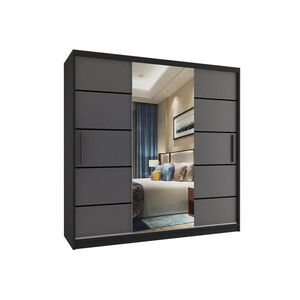 B BELINI GROUP BELINI Verona MT, posuvné skrine, 200 cm, čierna/šedá, matný povrch - šatníková skriňa so zrkadlom a 4 zásuvkami, pre spálňu vyobraziť