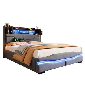 STILVORA ČALÚNENÁ POSTEĽ 140/200 cm sivá s boxom, LED a USB/Type-C, ľan vyobraziť