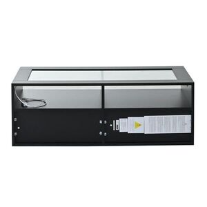 OKWISH KONFERENČNÝ stolík 100/50/35 cm čierny zo skla a drevotriesky s LED osvetlením a 2 zásuvkami vyobraziť