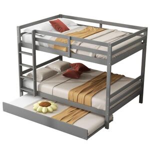OKWISH POSCHODOVÁ posteľ 140/200 cm sivá z borovice a MDF s výsuvným lôžkom a stabilným schodiskom vyobraziť