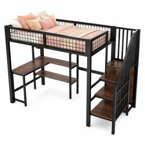 STILVORA VYSOKÁ POSTEĽ 90/200 cm čierna/hnedá so stolom, regálom a skriňou, loft dizajn vyobraziť