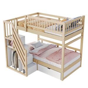 STILVORA POSCHODOVÁ POSTEĽ 90/200+90/200 cm biela/prírodná so zásuvkami a úložnými schodmi vyobraziť