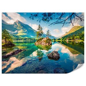 Muralo FOTOTAPETA Pre Spálňu Horské Jazero Ihličnaté Stromy Skaly Príroda Krajina 200 x 140 cm vyobraziť