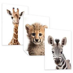 Muralo PLAGÁT SET Bez Rámu Pre Detskú Izbu DIVOKÉ ZVIERATÁ Žirafa Gepard Zebra A4 21 x 30 cm vyobraziť