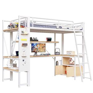 STILVORA VYSOKÁ POSTEĽ 90/200 cm biela so stolom, regálom, stenou, LED a USB vyobraziť