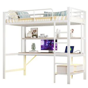 STILVORA VYSOKÁ POSTEĽ 90/200 cm biela so stolom, regálom, LED, USB a zásuvkou vyobraziť