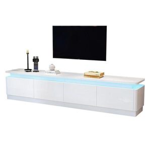 OKWISH TV stolík 180/34/40 cm biely s LED osvetlením a 4 zásuvkami z drevotriesky vyobraziť
