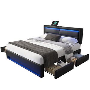 FLIEKS POSTEĽ 140 x 200 cm čierna PU s LED a 4 zásuvkami vyobraziť