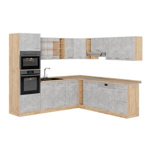 Vicco ROHOVÁ KUCHYŇA R-Line, betón/Dub Goldkraft, 247 x 237 cm bez pracovnej dosky vyobraziť