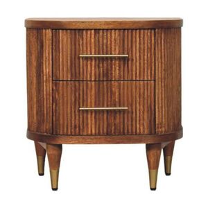 Artisan Furniture DRÁŽKOVANÝ nočný stolík, 2 zásuvky a mosadzné akcenty, svetlohnedý vyobraziť