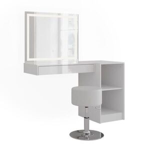 Vicco TOALETNÝ STOLÍK Sherry, biely/Biely vysoký lesk, 120.2 cm s LED zrkadlom, taburetkou a otvorenou policou vyobraziť