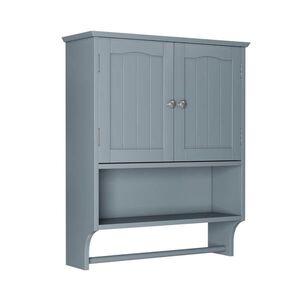 Modfu NÁSTENNÁ kúpeľňová skrinka z MDF 56, 8x19x70 cm svetlosivá s 2 dvierkami, otvorenou policou a držiakom na uterák vyobraziť