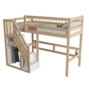 Modfu VYVÝŠENÁ posteľ z dreva 90x200 cm prírodná s úložnými schodmi a vysokou zábranou vyobraziť