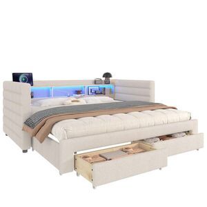 WISHDOR ROZKLADACIA POHOVKA 90/190 cm, béžová, zamatová, s 2 zásuvkami, LED osvetlením, USB a Type-C vyobraziť