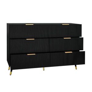 Modfu KOMODA z drevotriesky 120x40x77 cm čierna so 6 zásuvkami, zlatými úchytkami a nohami, s úložným priestorom vyobraziť