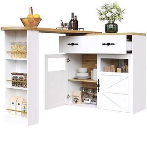 Modfu BAROVÝ stôl z MDF 204x39x104 cm biely otočný o 360° s úložným priestorom a policami vyobraziť
