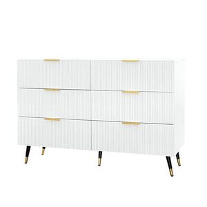 Modfu KOMODA z drevotriesky 120x40x77 cm biela so zlatými detailmi a 6 zásuvkami vyobraziť
