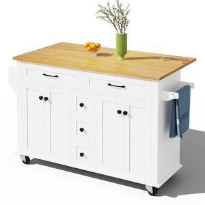 Modfu KUCHYNSKÝ vozík z MDF 140x65x89 cm biely/prírodný na kolieskach s rozkladacou pracovnou doskou a úložným priestorom vyobraziť