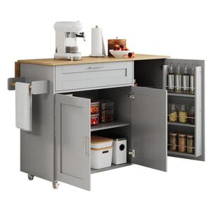 Modfu KUCHYNSKÝ vozík z MDF 132, 5x70x90 cm sivý so sklápacou doskou, 5 kolieskami a úložným priestorom vyobraziť
