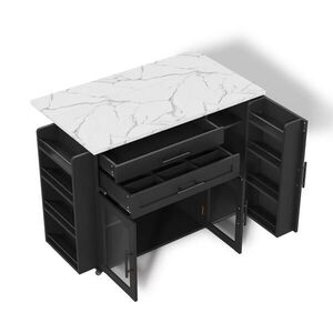 Modfu KUCHYNSKÝ vozík z MDF 120x70x90 cm čierny so sklopnou doskou, 5 kolieskami a úložným priestorom vyobraziť