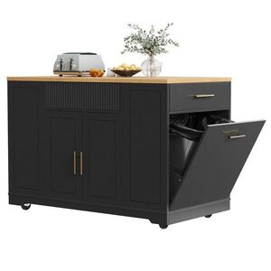 Modfu KUCHYNSKÝ ostrovček z MDF a kovu 120x50x92 cm čierny na kolieskach s priestorom na odpad a 2 dverami vyobraziť