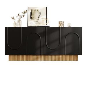 Modfu KOMODA z drevotriesky 160x38x75 cm čierna/drevo so 4 dverami a veľkým úložným priestorom vyobraziť