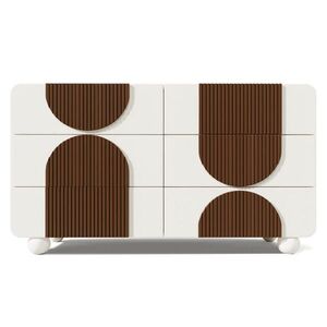 Modfu KOMODA z MDF a masívneho dreva 121x41x71 cm biela so 6 zásuvkami, tichým výsuvom a protišpičkovou ochranou vyobraziť