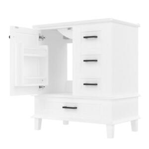 Modfu KÚPEĽŇOVÁ skrinka s umývadlom z keramiky a MDF 76x46x83, 5 cm biela s 3 zásuvkami a policou za dvierkami vyobraziť