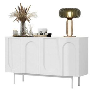 Modfu KOMODA z MDF 140x42x80 cm biela s 4 dvierkami, nastaviteľnými policami a kovovými nohami – moderný úložný priestor vyobraziť