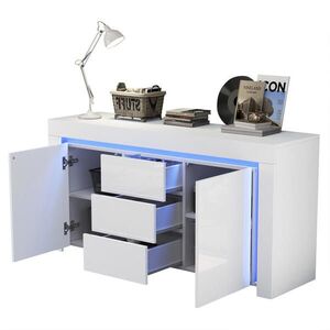 Modfu KOMODA z MDF 140x40x65 cm biela s LED osvetlením, vysokým leskom, 2 dvierkami a 3 zásuvkami vyobraziť