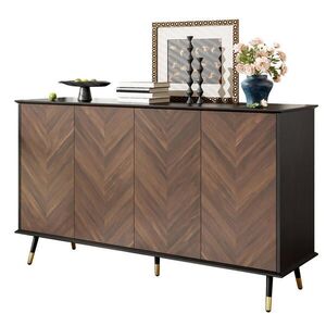 Modfu KOMODA z MDF 140x40x80 cm čierna a hnedá s nastaviteľnými policami, soft-close pántmi a rybím vzorom vyobraziť