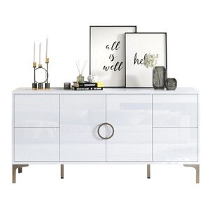 Modfu KOMODA z MDF 150x38x59, 5 cm biela s vysokým leskom, 4 zásuvkami a 2 dvierkami, kovové nohy, bez úchytiek vyobraziť