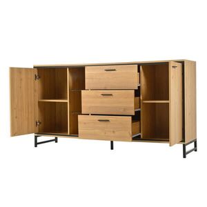 Modfu KOMODA z drevotriesky 160x40x85 cm prírodná s čiernymi prvkami, LED osvetlením a úložným priestorom vyobraziť