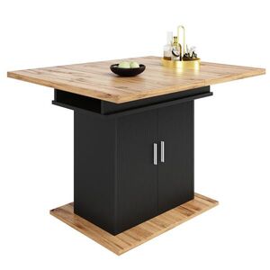 Modfu JEDÁLENSKÝ stôl z MDF 140x70x76 cm čierny rozkladací s úložným priestorom a nastaviteľnými policami vyobraziť