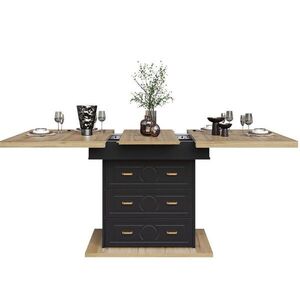 Modfu JEDÁLENSKÝ stôl z MDF a kovu 110x80x75 cm prírodná farba s výsuvnou doskou a úložným priestorom vyobraziť