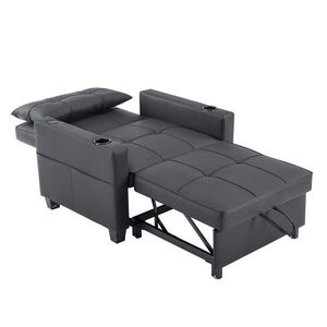 Modfu ROZKLADACIE kreslo z dreva a kovu 87x74x84 cm čierne 3 v 1 s USB portom, držiakmi na nápoje a nastaviteľným operadlom vyobraziť