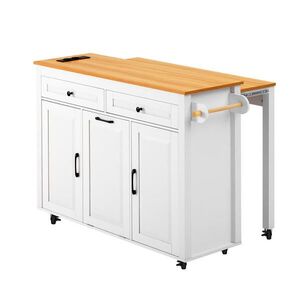 Modfu KUCHYNSKÝ ostrovček z MDF 120x40x92 cm biely s výsuvnou doskou, zásuvkami a priehradkou na odpad vyobraziť
