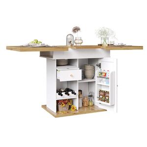 Modfu JEDÁLENSKÝ stôl z MDF 110-140x80x75 cm biela, prírodná s výsuvným systémom a úložným priestorom vyobraziť
