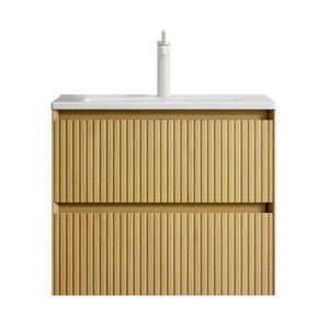 Modfu KÚPEĽŇOVÁ umývadlová skrinka z keramiky a preglejky 61x39x51, 5 cm biela/dub zlatý so 2 zásuvkami, nástenná a predmontovaná vyobraziť