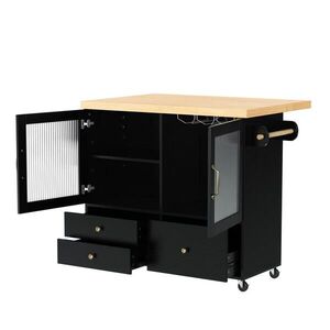 Modfu KUCHYNSKÝ ostrovček z MDF 100x70x91, 5 cm čierna/prírodná na kolieskach s výklopnou doskou a úložným priestorom vyobraziť