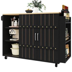 Modfu KUCHYNSKÝ vozík z MDF 110x42x90 cm čierny so sklopnou doskou, posuvnými dverami a zásuvkami vyobraziť